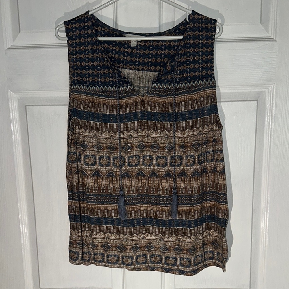 Lucky Brand Brown and Black Pleated Blouse
